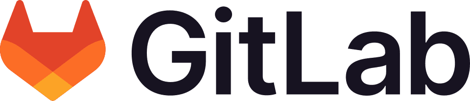 Logo von GitLab in orange und schwarz mit stilisiertem Fuchs-Emblem links.